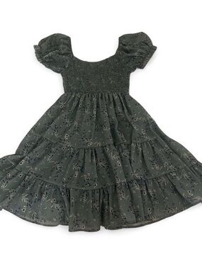 Women's Puff Sleeve Smocked Tiered Dress - Green Floral